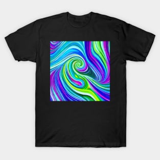 Blue and Green Abstract Paint Swirls T-Shirt